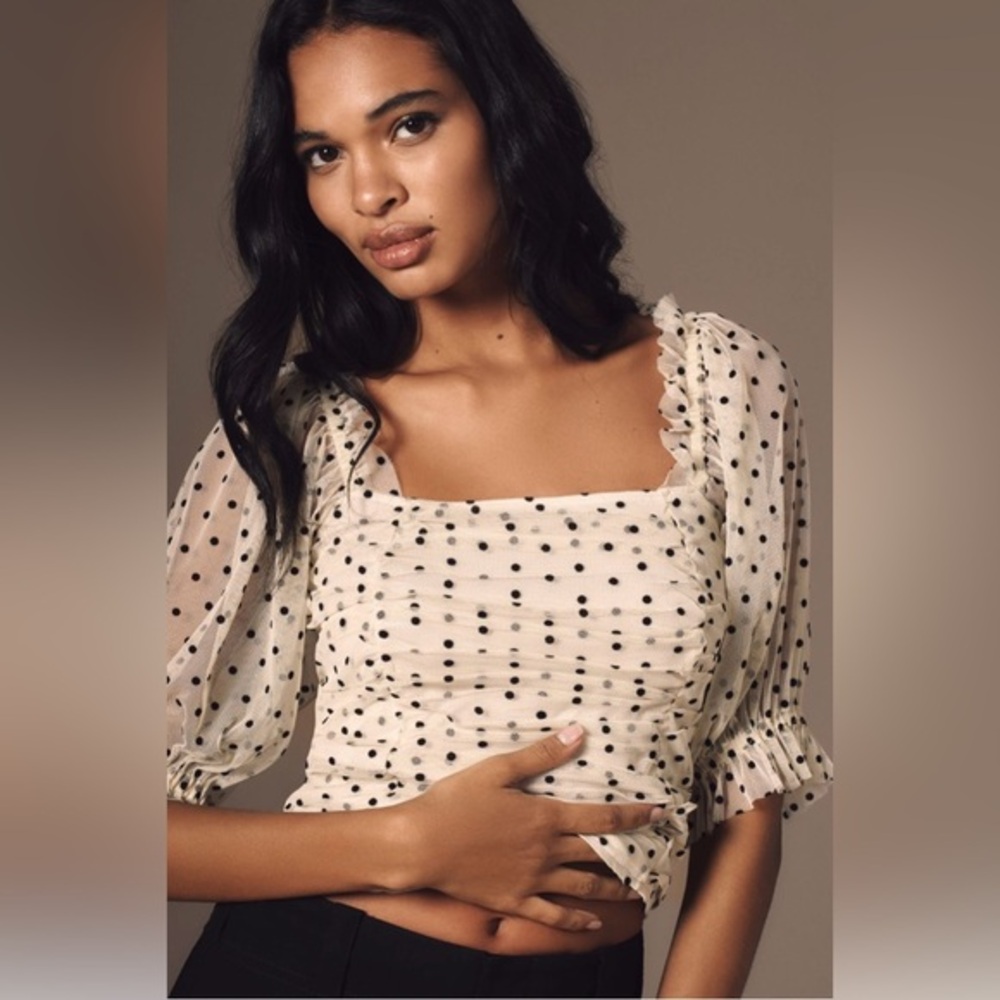 Polka Dot Puff Sleeve Top